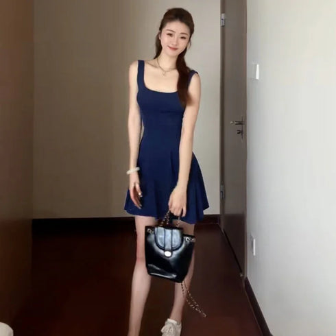 Elegant Summer Dress for Women - Chic Sleeveless Solid Color Mini Dress